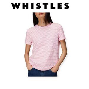 Whistles XS Pink Emily Stripe T-Shirt 100% Cotton